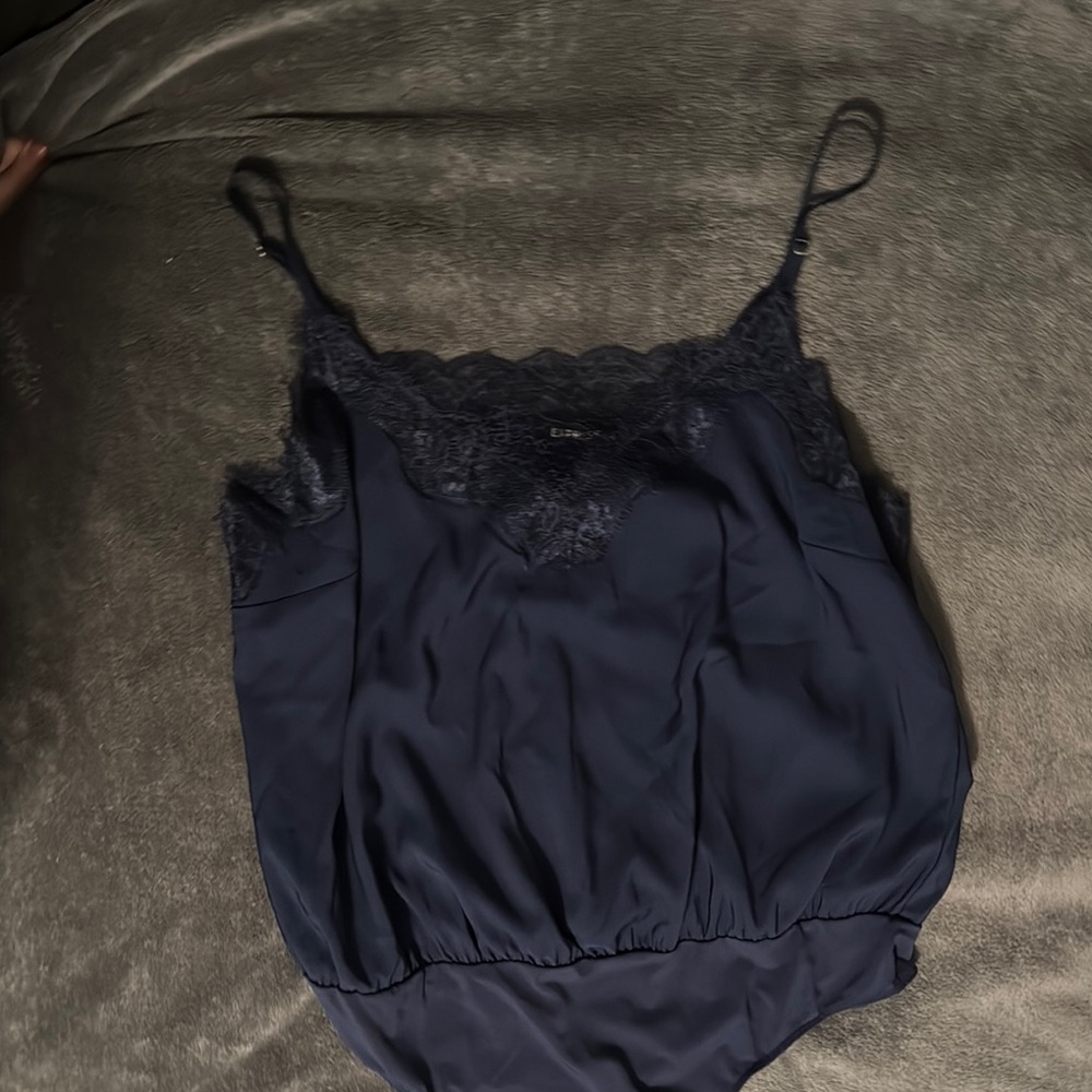 Elegant Navy Lace Trim Cami bodysuit